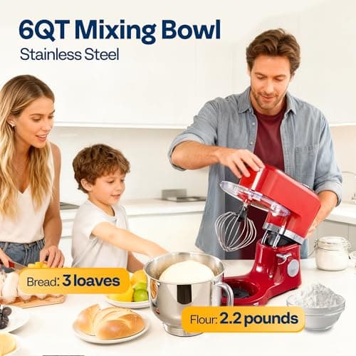 VIVOHOME Stand Mixer with Fermentation, One-Touch Presets Electric Dough Mixer with 6 Qt Bowl, Kitchen Standing Mixer for Baking, Cake with Flex Edge Beater, Bread Hook, Whisk, Red 5