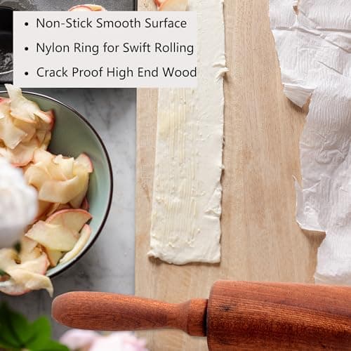 TUSIWIT Classic Sapele Wooden Rolling Pin With Handles,Wood Baking Roller （17''L x 1.77"W) 2