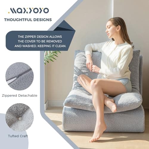 MAXYOYO Folding Sofa Bed, Convertible Chair Bed, Boucle Floor Sofa with Back Support, Portable Fold Out Sofa Couch Comfy Sleeper Bed for Living Room, Grey 8