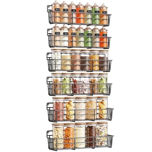 Mystozer Spice Rack wall mounted 6 Pack, Space-Saving Spice Organizer for Spice Jars and Seasonings,Screw or Adhesive Hanging Spice Rack Organizer for Your Kitchen Cabinet,or Pantry Door