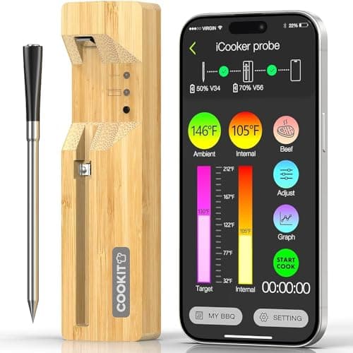 Smart Wireless Meat Thermometer - 500ft Long Range, IPX7 Waterproof Bluetooth 5.3 Digital Kitchen Food Thermometer with APP Control for BBQ, Oven, Grill, Smoker, Rotisserie, Air Fryer