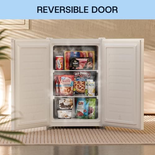 Upstreman 3.0 Cu.ft Small Mini Freezer Upright Freezer with Reversible Door, Fast Cooling, 5 Adjustable Thermostat, Stand Up Freezers with Ice Trays Defrosting Tools for Home, Dorm (White) 7