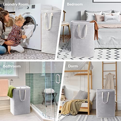 Lifewit 2 Pack Laundry Basket 80L Each, Collapsible Clothes Hamper with Reinforced Handles, Freestanding Waterproof Design for Bedroom and Laundry Room, Grey 160L Total 7