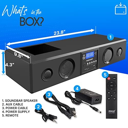 Pyle 3D Surround Bluetooth Soundbar - Sound System Bass Speakers Compatible to TV, USB, SD, FM Radio with 3.5mm AUX Input , Remote Control, For Home Theater - PSBV200BT,Black 8
