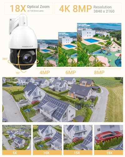 PANOEAGLE 4K 8MP PTZ IP POE Outdoor Camera,Pan Tilt 18X Optical Zoom,Human Auto Tracking & Human/Vehicle Detection,PTZ Security Camera with 328ft IR Night Vision,Two-Way Audio, 512G SD Card 5