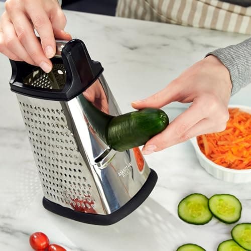 BASSWOOD Professional Cheese Grater, XL Size 4-Sided Stainless Steel Box Grater, Food Shredder for Cheese, Cheese Shredder - Cheese Grater with Handle - Graters for Kitchen Stainless Steel Food Grater 6