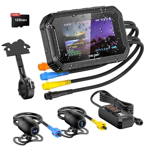 SUPTRANSE Motorcycle Dash Cam,1080P + 1080P Motorcycle Camera Front and Rear,3-inch Display,GPS, Wi-Fi, IP67 Waterproof, Support 128 GB Max.