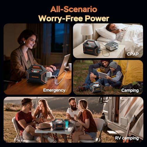 MARBERO Portable Power Station 155Wh Portable Charger 100W Power Station with 6 Outputs 2x 110V AC Outlet LED Flashlight for Home Blackout, Camping, RV Travel, Ultra-Light & Silent Fan UL Certified 6