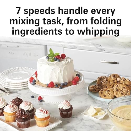 Hamilton Beach Electric Stand Mixer, 4 Quarts, Dough Hook, Flat Beater Attachments, Splash Guard 7 Speeds with Whisk, Rose 6