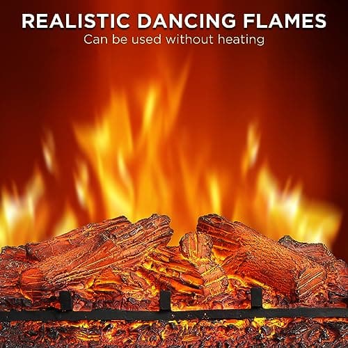 TURBRO Eternal Flame Infrared Electric Fireplace Logs, 23" Infrared Quartz, Remote Control Fireplace Insert Log Heater, Realistic Lemonwood Ember Bed, Thermostat, Timer, 1500W Bronze 2