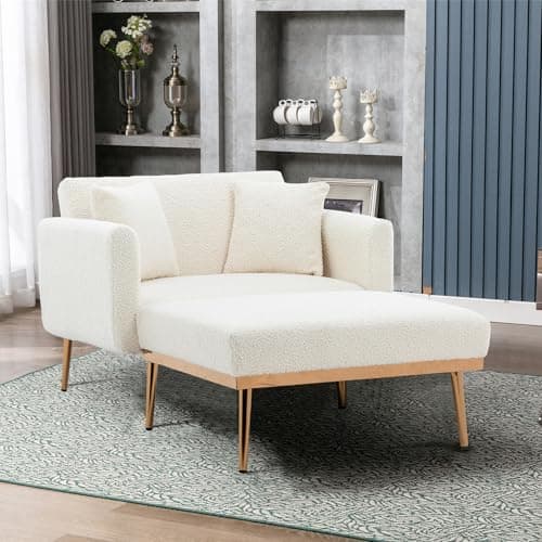 SULOPS Convertible Futon Chair Bed,Chaise Loung Recliner 3 in 1 Modern Accent Sleeper Reading Chair with 2 Pillows (White Teddy)