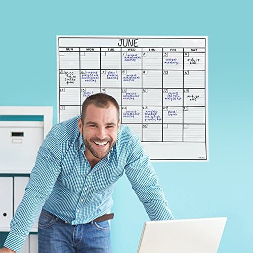 Dry Erase Laminated Jumbo Wall Calendar, Huge 24-inch by36-Inch Size, Monthly Planner for Home Office, Classroom, Large Date Boxes, Reusable Film, Never Folded, Includes 5 Markers, 8 Tacks. I Eraser 6