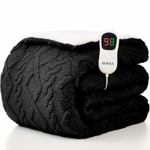JKMAX Heated Electric Blanket Twin Size-62"x84" Heating Blanket with 10 Heating Levels & 5 Time Settings Over-Heat Protection，Winter Warmer for Adults with ETL Certification（Black）