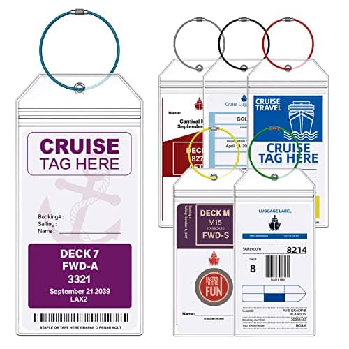 Cruise Luggage Tags for Carnival, MSC, Costa, NCL & Princess Cruise Ships, 6Pack Clear Tags Zip Seal Reusable Cruise Travel Essentials for 2026-2027