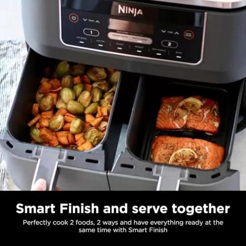 Ninja DZ201 Foodi 8 Quart 6-in-1 DualZone 2-Basket Air Fryer with 2 Independent Frying Baskets, Match Cook & Smart Finish to Roast, Broil, Dehydrate & More for Quick, Easy Meals, Grey 5