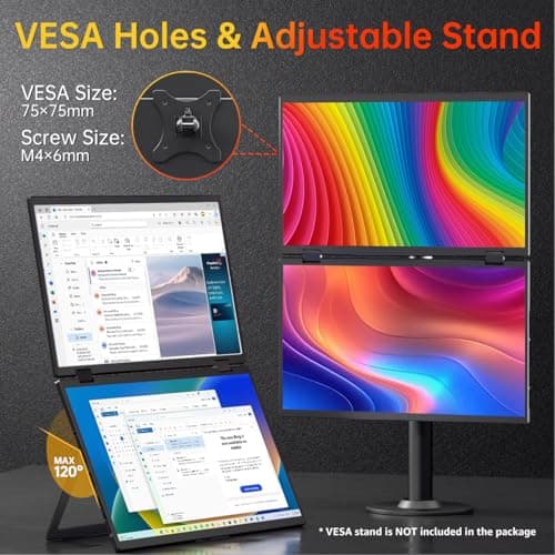 VisionOwl Stacked Portable Monitor 15.6inch Dual Screen Foldable Travel Display 1080P 120% sRGB ΔE<2 USB-C HDMI Triple Monitor with Kickstand VESA Mountable for Laptop PC Mac Windows 5