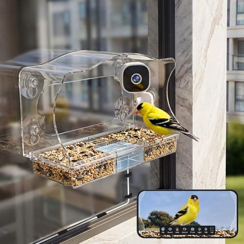 Freeseason Smart Bird Feeder with Camera & AI Bird Identifier, 2K HD Auto-Capture Video, Window Mounted with Strong Suction Cups, Unique Christmas Gift for Elderly Parents, Birding Lovers