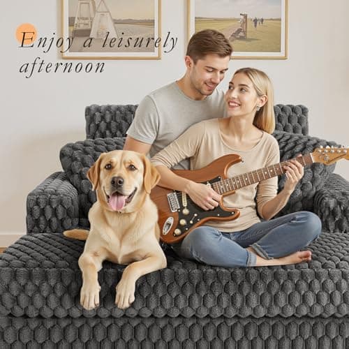 Oversized Chaise Lounge Chair Indoor:53'' Comfy Reading Chair Fluffy Plush Cozy Couch Sofa Bed with Armrests and Pillows - Chaise Large Modern Sleeper Sofa for Living Room,Bedroom LightGray 6