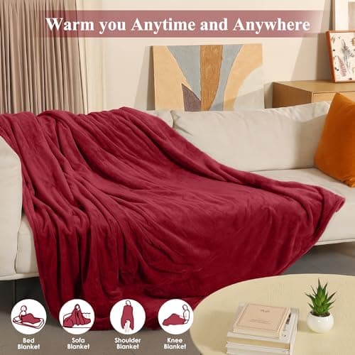 COZYTY Electric Blanket Full Size, Super Soft Cozy Upgraded Flannel Heated Blanket with 6 Heating Levels & 1-10 Hours Auto Off, Heating Blanket for Home Office, Machine Washable, 72" x 84", Burgundy 6