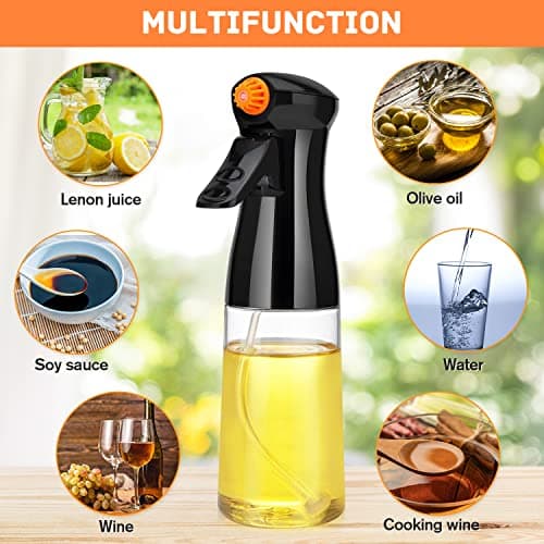 Showvigor Olive Oil Sprayer for Cooking- 200ml Rotatable Nozzle Olive Oil Spray Bottle Premium Oil Mister with Brush Oil Spritzer for Air Fryer, BBQ, Salad, Baking,Grilling Kitchen Gadgets(Black) 8