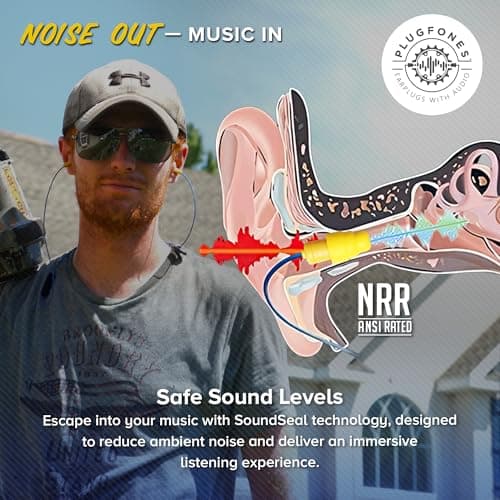 Plugfones Liberate 2.0 Wireless Bluetooth in-Ear Earplug Earbuds- 29NRR Noise Reduction Headphones with Noise Isolating Mic and Controls (Blue & Yellow) 7