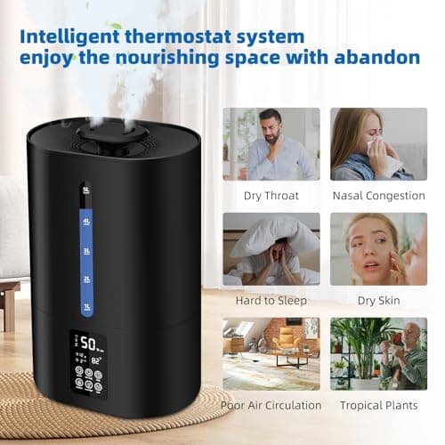 5L Ultrasonic Cool Mist Humidifier for Bedroom & Plants, Baby, Essential Oil Diffuser, Quiet with Adjustable Mist, 360 Nozzle - Black 5