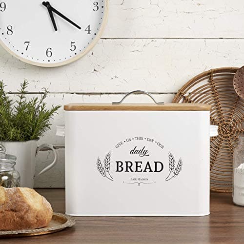 Baie Maison Extra Large White Farmhouse Bread Box for Kitchen Countertop - Breadbox Holder Fits 2+ Loaves - Bread Storage Container Bin - Rustic Bread Keeper Vintage Metal Kitchen Decor for Counter 2