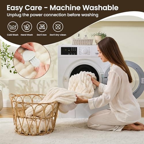 XINIUSLEEP Heated Blanket Electric Blanket 50"x60", Soft Flannel Sherpa Electric Throw with 5 Heating Level & 12 Times Setting, Heated Throw with Overheating Protection, Machine Washable (Beige) 7