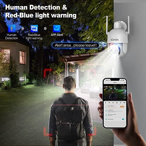 CKK Wireless Security Camera Outdoor, 4MP+4MP HD PTZ Camera for Home Security, Motion Tracking, WiFi, 8X Dual Optical Zoom, Person Detection, Spotlight Color Night Vision, APP Control,No Add to NVR 4