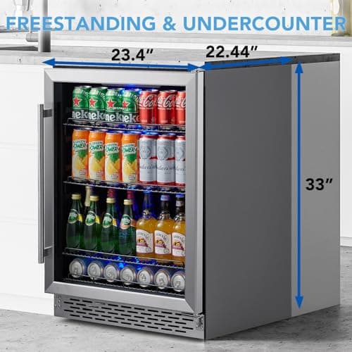 Phiestina Beverage Refrigerator 175 Cans Under Counter Beer Cooler 24 inch Quiet Built-in or Freestanding Beverage Fridge Glass Door Auto Defrost 5 Removable Shelves for Home Bar Office 7