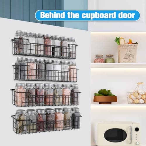 GUUKAR Spice Rack Organizer Wall Mount, Spice Organization Storage Shelf for Cabinet Door, 2 Packs Wall Spice Rack Saving Space for Kitchen, Black 5