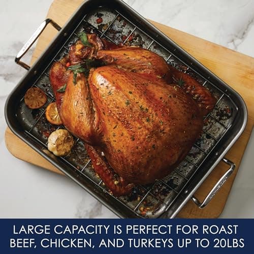Rachael Ray Bakeware Nonstick Roaster/Roasting Pan with Reversible Rack, 16.5 Inch x 13.5 Inch, Gray 7