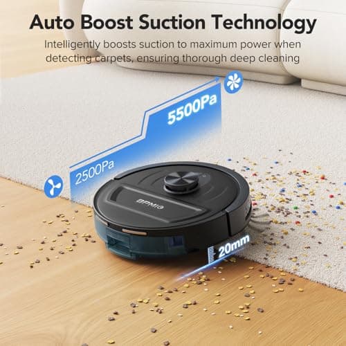 BPMIO Robot Vacuum and Mop Combo, 5500Pa Strong Suction, LiDAR Navigation with Smart Mapping, 120-Min Runtime, Custom Cleaning Schedule, Alexa & WiFi/App Compatible, Ideal for Pet Hair & Hard Floors 5