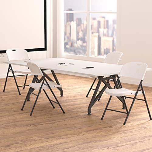 Amazon Basics Foldable Portable Comfortable Sturdy Folding Plastic Chair, 350-Pound Capacity, White, 4-Pack 6