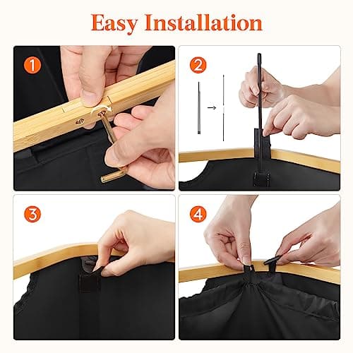 Lifewit 150L Double Laundry Hamper with Lid, Large Laundry Basket with Removable Bag & Bamboo Handles, Fodable Tall Dirty Clothes Hamper for Laundry Collapsible Bin for Bathroom Bedroom Dorm, Black 5