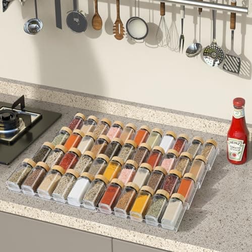 Suneerplay Spice Drawer Organizer 4 Tier, Acrylic Seasoning Organizer Rack, Clear Spice Rack Tray, Kitchen Seasoning Jars Drawers Insert (Jars Not Included/Expandable From 9" to 18") 6