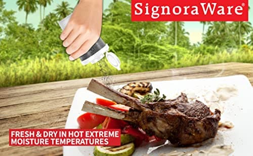 SIGNORAWARE Salt and Pepper Shakers Moisture Proof Set of 2 Large Salt Shaker to go Camping Picnic Outdoors Kitchen Lunch Boxes Travel Spice Set Clear with White Lids Plastic Airtight Dispenser 2