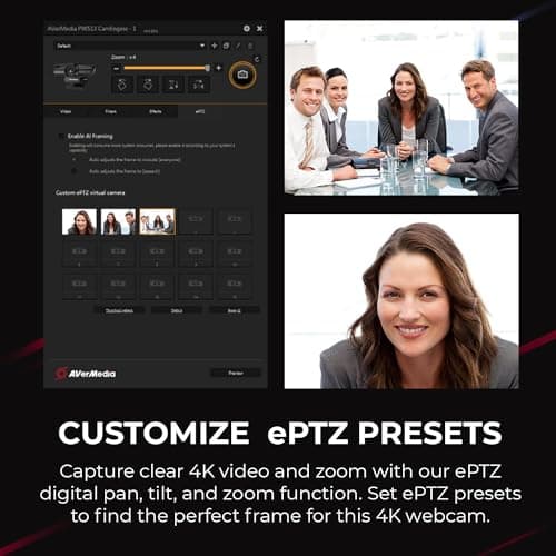 AVerMedia Live Streamer CAM 513-4K 30 fps UHD, Ultra Wide Angle Webcam with Fixed-Focus Glass Lens, for Indoor Lighting, Works with OBS, Zoom, Black 9