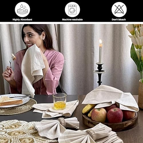 Homidate Linen Flax Cotton Cloth Dinner Napkins Set of 12 – 18x18 Natural Fabric with Hemstitched Mitered Corners – Machine Washable Wedding, Cocktail & Party Table Napkins 5