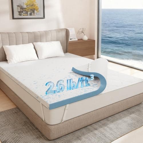 OhGeni 3 Inch Cooling Queen Size Gel Memory Foam Mattress Topper Pad,Soft Bed Cover with Anti-Slip Base &Zipper,Fits 6"-19" Mattresses with Straps,Extra Comfort for Sleep&Back Pain Relief
