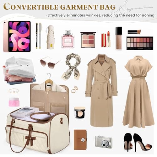 RAINSMORE Garment Bags for Travel Women Convertible Garment Duffle Bag for Hanging Clothes, Large Carry On Garment Bag with Shoe Bag & Wet Pocket, Foldable Dress Suit Business Travel Weekender Bags 7