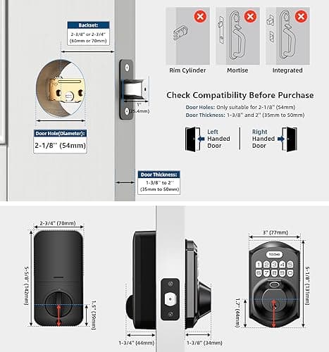 TEEHO TE002 Fingerprint Door Lock - Keyless Entry Electronic Keypad Deadbolt with 2 Backup Keys - Auto Lock - Easy Installation - Smart Locks for Front Door - Matte Black 6