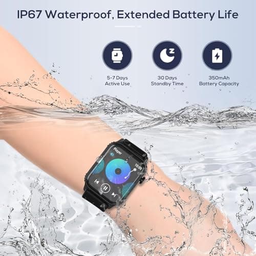 TRAUSI Smart Watch for Men, 1.83" HD Smartwatch with Heart Rate, Sleep Monitor, IP67 Waterproof, Bluetooth Call, Music Control Watch for iPhone/Android Black 6