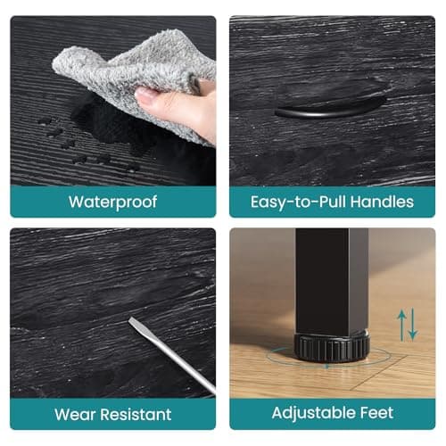 OLIXIS Dresser for Bedroom with 5 Drawers, Wide Chest of Drawers, Fabric Bedroom Dresser with Drawer Organizer, Storage Organizer Unit with Fabric Bins for Closet, Living Room, Hallway, Black Wood 6