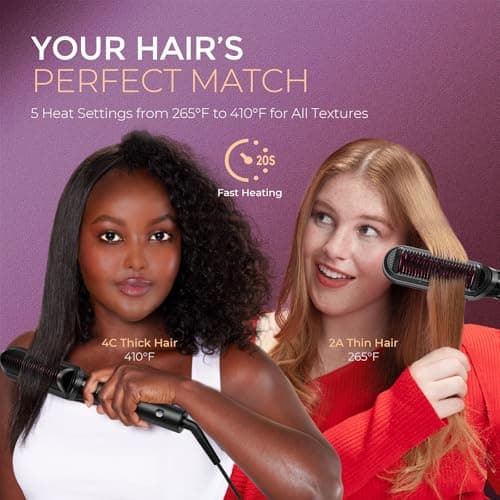 TYMO Flat Iron Hair Straightener Brush 2 in 1, 200M Ions Hair Straighteners for Women, Ceramic Dual Voltage Straightening Hot Comb for Anti-Frizz Straights, Waves, Curl, 3X Less Heat Damage, Black 8