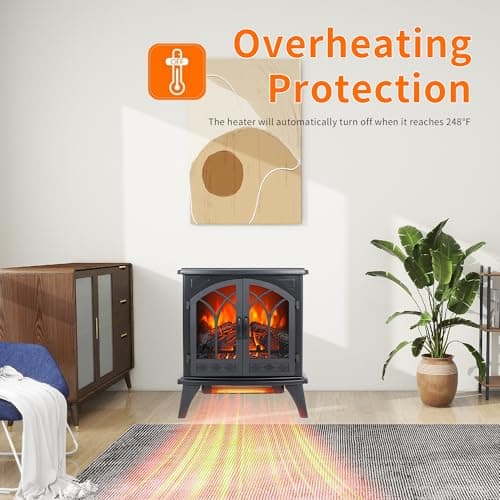 Innoflame 24" Electric Fireplace, Freestanding Fireplace Heater w/Realistic Flame, Remote, Timer, Adjustable Brightness, Thermostat, Overheating Protection, 1500W, Black 7