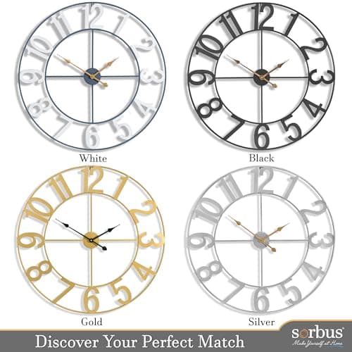 Sorbus Large Wall Clock for Living Room Decor - Wall Clock for Kitchen - 24 inch Big Wall Clock Decorative - Metal Wall Art - Analog Large Clock for Bedroom, Home, Kitchen, Office, Wall Decor (Black) 6