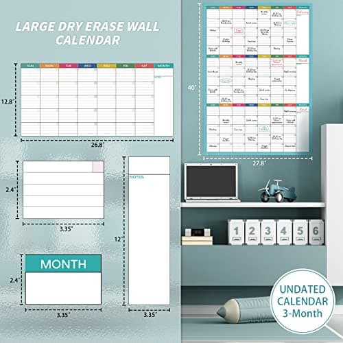 Large Dry Erase Calendar For Wall - Undated 3 Month Calendar, 28" x 40", Large Erasable & Reusable Calendars with 8 Round Stickers, Great for Office, Classroom, Home 6
