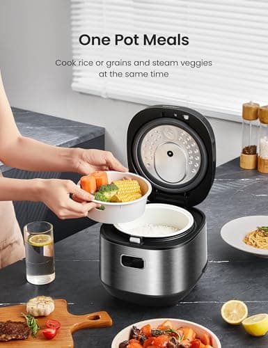 COMFEE' Compact Rice Cooker 8 Cups Cooked/4 Cups Uncooked, 9-in-1 Multi Cooker, Fast Rice Maker, Steam, Brown Rice, Grains, Fuzzy Logic Technology, Grey 5