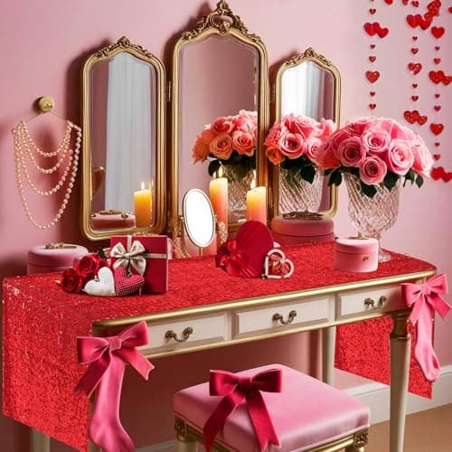 yuboo Red Sequin Table Runner - Sparkly Table Runners 12 x 72 inches Glitter Table Cloth for Party/ Women Girls Birthday/Bridal Baby Shower Decor 8
